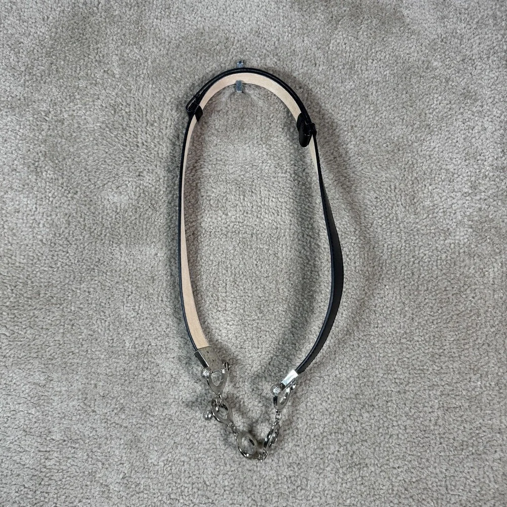 Lake Short‎ Drive Belt Womens L/XL Black Leather Silver Tone Chain Toggle Bit